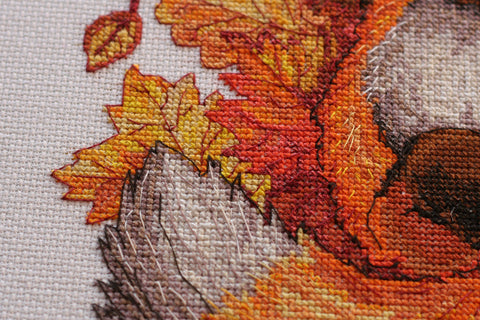 Cross Stitch Embroidery Kit, Autumn Landscape with Animals, Abris Art, 24x36 cm, 14-Count White Canvas, 33 Thread Colors