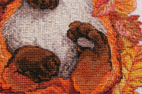 Cross Stitch Embroidery Kit, Autumn Landscape with Animals, Abris Art, 24x36 cm, 14-Count White Canvas, 33 Thread Colors