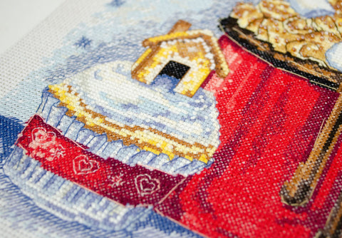 Christmas Cross Stitch Kit Winter Tale, 26 Colors, White 14 Count Canvas, 21 x 22 cm, Abris Art DIY Embroidery Kit