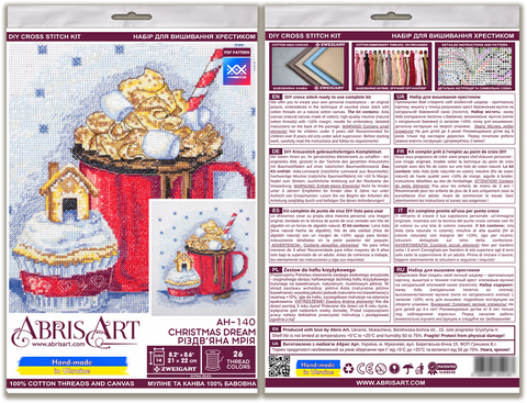Christmas Cross Stitch Kit Winter Tale, 26 Colors, White 14 Count Canvas, 21 x 22 cm, Abris Art DIY Embroidery Kit