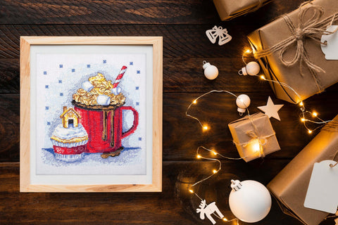 Christmas Cross Stitch Kit Winter Tale, 26 Colors, White 14 Count Canvas, 21 x 22 cm, Abris Art DIY Embroidery Kit