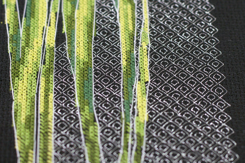 Cross Stitch Embroidery Kit with Japanese Irises, Abris Art, 16x43 cm, Black 14-Count Canvas, 19 Colors, SAGA Chart