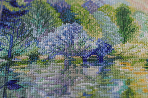 Cross Stitch Kit, Dawn Over River Landscape, Abris Art, 56 Colors, 14 Count Canvas, 280 x 380 mmҵәа