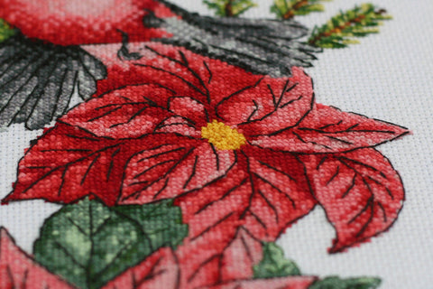 Christmas Wreath Cross Stitch Kit, Winter Tale Design, Abris Art, 18-Count White Canvas, 30 Colors, 25 x 27 cm