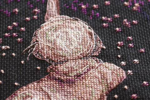 Cross Stitch Embroidery Kit Wish Star, Abris Art, Black 14 Count Canvas, 20x38 cm, 18 Thread Colors, Romantic Design