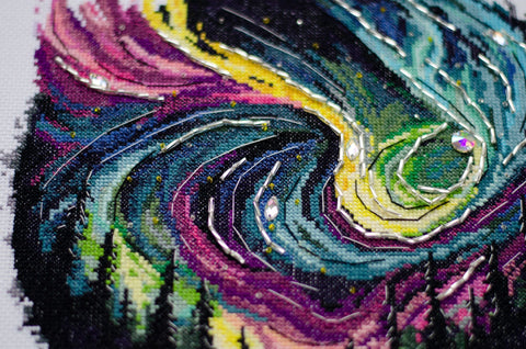 Cross Stitch Kit Night Scene, 14 Count White Canvas, 30 Thread Colors, Abris Art Deco Scenes, 27 x 27 cm