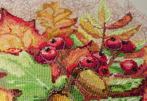 Abris Art Autumn Cross Stitch Kit, 43 Colors, 14 Count Coffee Canvas, 31 x 32.5 cm, SAGA Chart