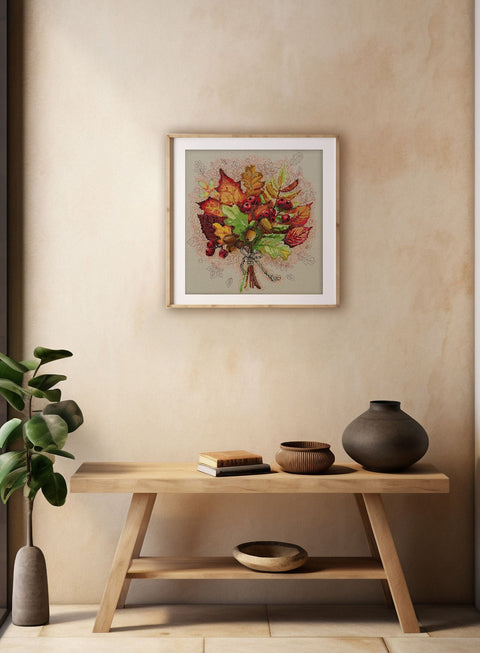 Abris Art Autumn Cross Stitch Kit, 43 Colors, 14 Count Coffee Canvas, 31 x 32.5 cm, SAGA Chart