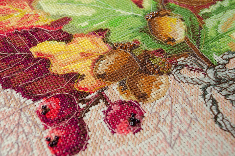 Abris Art Autumn Cross Stitch Kit, 43 Colors, 14 Count Coffee Canvas, 31 x 32.5 cm, SAGA Chart
