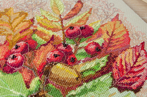 Abris Art Autumn Cross Stitch Kit, 43 Colors, 14 Count Coffee Canvas, 31 x 32.5 cm, SAGA Chart
