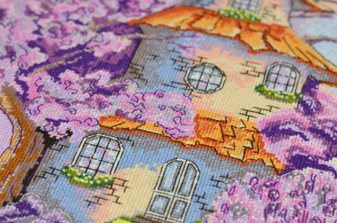 Cross Stitch Kit Magical House Nature Scene, Abris Art, 18 Count White Canvas, 27 x 30 cm, 20 Thread Shades
