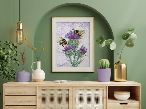 Floral Cross Stitch Kit with Nectar-Seeking Insect, Abris Art, 27 x 36 cm, 14 Count Canvas, 35 Colors, SAGA Chart