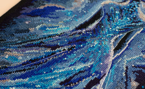 Cross Stitch Kit Keeper of Dreams, 25x43 cm, Abris Art, Black 14 Count Aida, 22 Colors, Metallic Thread, QR Code Pattern