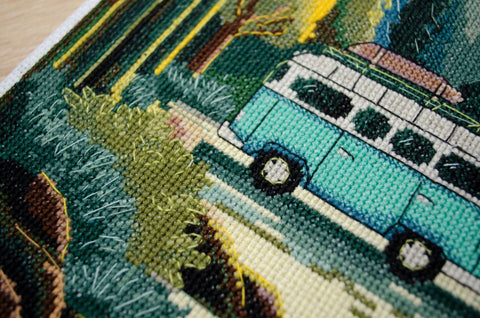 Cross Stitch Kit, Adventure Nature Scene, Abris Art Deco Scenes, 14 Count White Canvas, 27 Colors, 22 x 32 cm