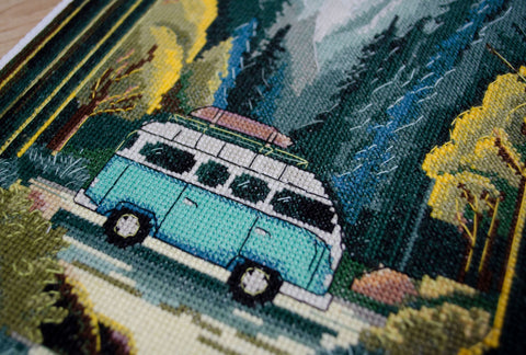 Cross Stitch Kit, Adventure Nature Scene, Abris Art Deco Scenes, 14 Count White Canvas, 27 Colors, 22 x 32 cm
