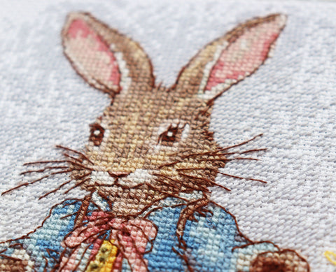 Spring Bunny Cross Stitch Kit, 14 Count Cotton Canvas, 25 Colors, Abris Art, 180 x 200 mm Embroidery Design