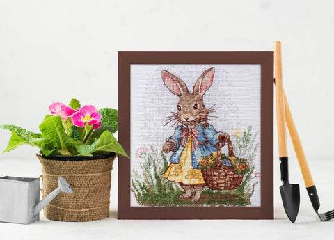 Spring Bunny Cross Stitch Kit, 14 Count Cotton Canvas, 25 Colors, Abris Art, 180 x 200 mm Embroidery Design