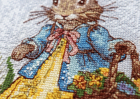 Spring Bunny Cross Stitch Kit, 14 Count Cotton Canvas, 25 Colors, Abris Art, 180 x 200 mm Embroidery Design