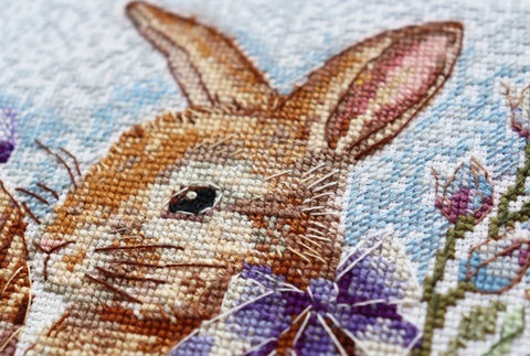 Easter Animal Cross Stitch Kit, Abris Art Deco Scenes, 18ct White Canvas, 19x19 cm, 32 Thread Colors, Detailed Design
