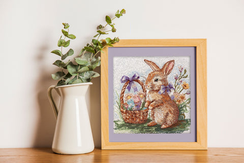Easter Animal Cross Stitch Kit, Abris Art Deco Scenes, 18ct White Canvas, 19x19 cm, 32 Thread Colors, Detailed Design