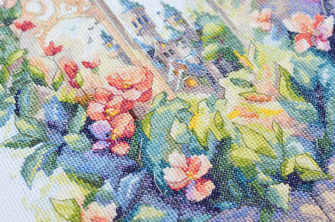 Abris Art Cross Stitch Kit, Romantic Decorative Scene “Once...”, 37 Colors, 14 Count Canvas, 300 x 350 mm