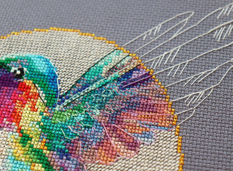 Bird of Paradise Cross Stitch Kit, 40 Colors, Abris Art Deco Scenes, 14 Count Gray Canvas, 230 × 240 mm Finished Size