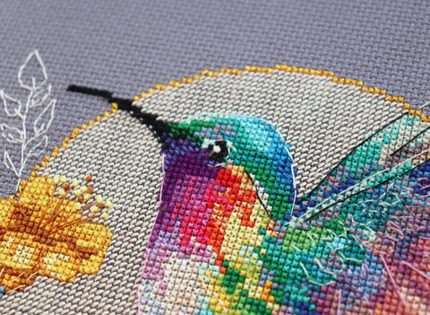 Bird of Paradise Cross Stitch Kit, 40 Colors, Abris Art Deco Scenes, 14 Count Gray Canvas, 230 × 240 mm Finished Size