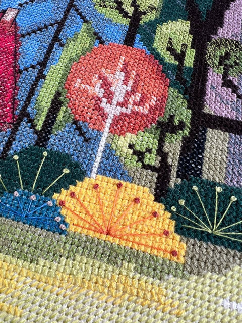 Cross Stitch Embroidery Kit, Cozy Forest Scene, 14 Count Ecru Canvas, 32 x 41 cm, 25 Colors, Abris Art