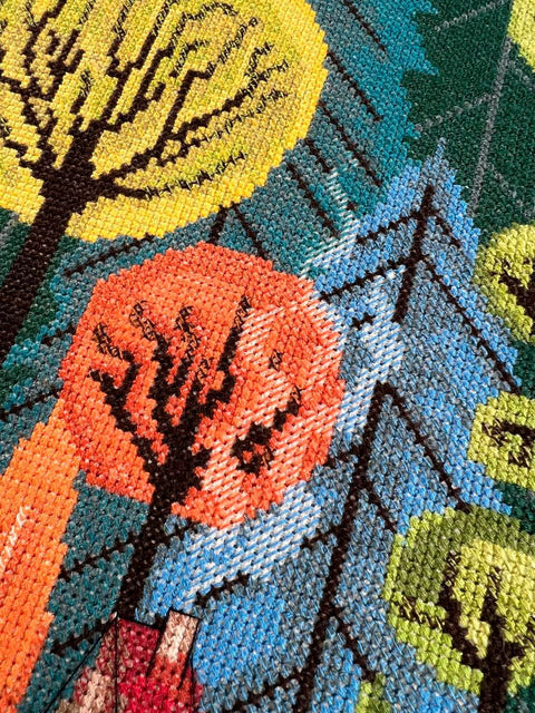 Cross Stitch Embroidery Kit, Cozy Forest Scene, 14 Count Ecru Canvas, 32 x 41 cm, 25 Colors, Abris Art