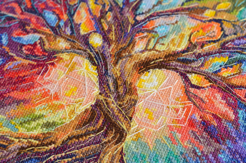Cross Stitch Kit with Tree Motif, 14 Count White Canvas, SAGA Chart, Abris Art, 35x36 cm Embroidery Decor