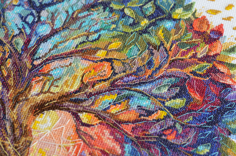 Cross Stitch Kit with Tree Motif, 14 Count White Canvas, SAGA Chart, Abris Art, 35x36 cm Embroidery Decor