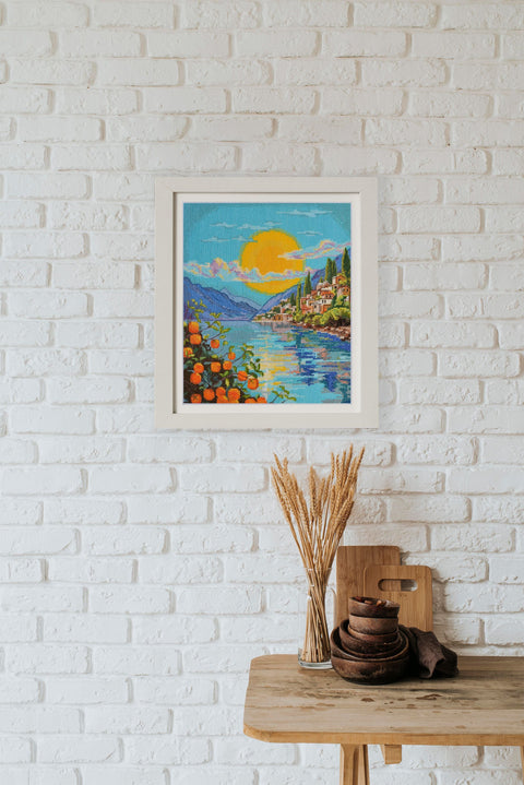 Cross Stitch Kit Sicilian Sun Landscape, Abris Art, 25x30 cm, 14 Count Aida, 51 Colors, SAGA Chart