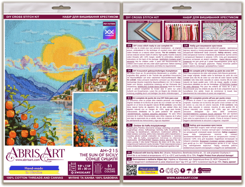 Cross Stitch Kit Sicilian Sun Landscape, Abris Art, 25x30 cm, 14 Count Aida, 51 Colors, SAGA Chart