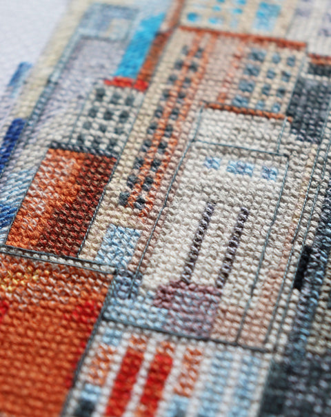 Cross Stitch Kit Cityscape, 14 Count White Canvas, 33 Colors, 50x25 cm, Abris Art AAH-219