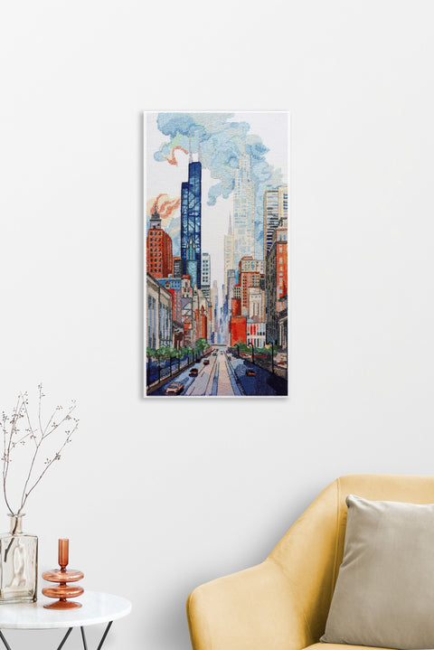 Cross Stitch Kit Cityscape, 14 Count White Canvas, 33 Colors, 50x25 cm, Abris Art AAH-219