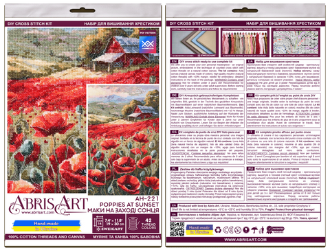 Cross Stitch Kit Poppy Sunset Design, Abris Art, 30 x 19 cm, White 14 Count Canvas, 42 Colors, SAGA Chart