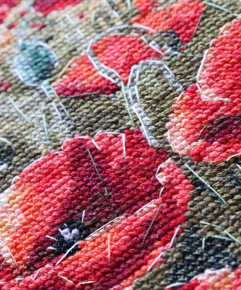 Cross Stitch Kit Poppy Sunset Design, Abris Art, 30 x 19 cm, White 14 Count Canvas, 42 Colors, SAGA Chart