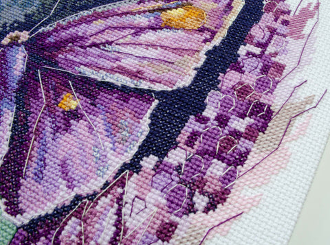 Cross Stitch Embroidery Kit, Moonlight Flowers and Butterfly Design, Abris Art, 28 x 30 cm, 14 Count Canvas, 38 Thread Colors