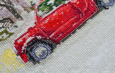 Winter Holiday Cross Stitch Kit, 25 x 20 cm, Abris Art, 14 Count White Canvas, 29 Colors, SAGA Chart