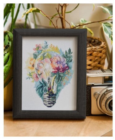 Cross Stitch Kit Floral Design, 14 Count White Canvas, 26 Colors, Abris Art Bright Thoughts, 16 x 19 cm, SAGA Compatible