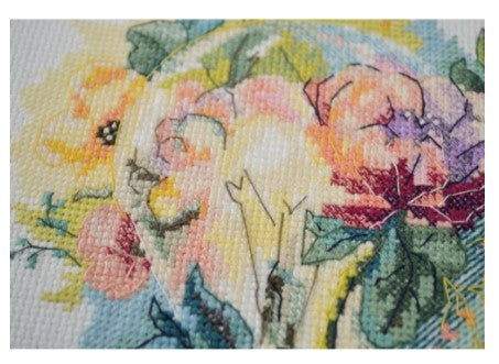 Cross Stitch Kit Floral Design, 14 Count White Canvas, 26 Colors, Abris Art Bright Thoughts, 16 x 19 cm, SAGA Compatible
