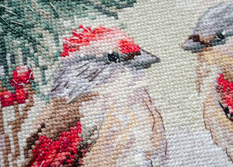 Winter Cross Stitch Kit, Decorative Scene, 14 Count White Aida, 25x25 cm, 29 Thread Colors, Abris Art