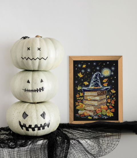 Cross Stitch Kit, Elegant Deco Scene on Black Canvas, Abris Art Magic Pages, 18 x 26 cm, 14 Count, 26 Colors