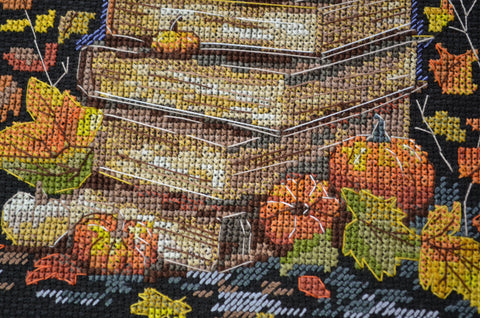 Cross Stitch Kit, Elegant Deco Scene on Black Canvas, Abris Art Magic Pages, 18 x 26 cm, 14 Count, 26 Colors