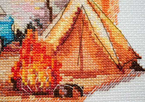 Beach Adventure Cross Stitch Kit, Abris Art Deco Scenes, 14 Count White Canvas, 22 x 20 cm, 34 Colors, SAGA Pattern