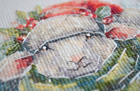 Cross Stitch Kit with Winter Animal Scene, 24 x 20 cm, Abris Art AAH-245, White 14 Count Canvas, 29 Colors