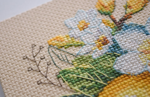 Cross Stitch Embroidery Kit Lemon Mood, 14x21 cm, Abris Art, 26 Thread Colors, Brown Fabric, SAGA Pattern