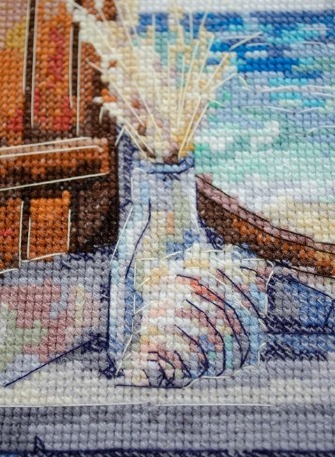 Cross Stitch Kit “Whisper of Wind” Decorative Scene, 14 Count White Canvas, 36 Colors, 27 x 26 cm, Abris Art