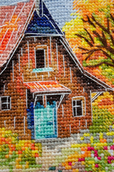 Cross Stitch Embroidery Kit Autumn Wind Melody, Abris Art, 23 x 21 cm, 18 Count White Canvas, 49 Colors, SAGA Chart