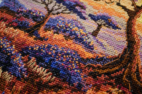 Savanna Landscape Cross Stitch Kit with White Aida Canvas, 24 Colors, Abris Art, 23 x 22 cm